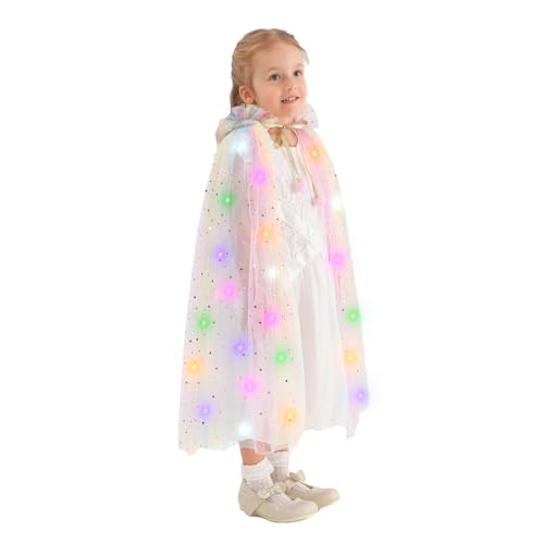 HSCTEK Light Up Princess Cape, Rainbow Princess Dress up Tulle Cape, Coloful Princess Outfit Costume Accessories Kids Toddlers Girls - Image 3