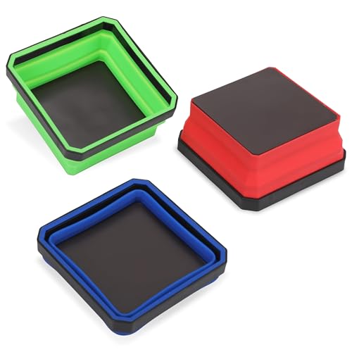 Prime 1 PR1ME Upgrade Collapsible Magnetic Parts Tray Set 3 Pack Foldable Magnetic Tool 425 inch Square Silicone Bowls with Magnetic Base Stores and Organizes Small Parts and Tools - Image 1