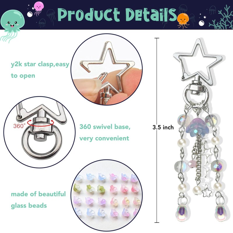 Agromusk Jellyfish Keychain,Cute Y2K Car Keychains for Women Girls Jellyfish Bag Charms Purse Accessories Star Jelly Decor (Pink Blue) - Image 4