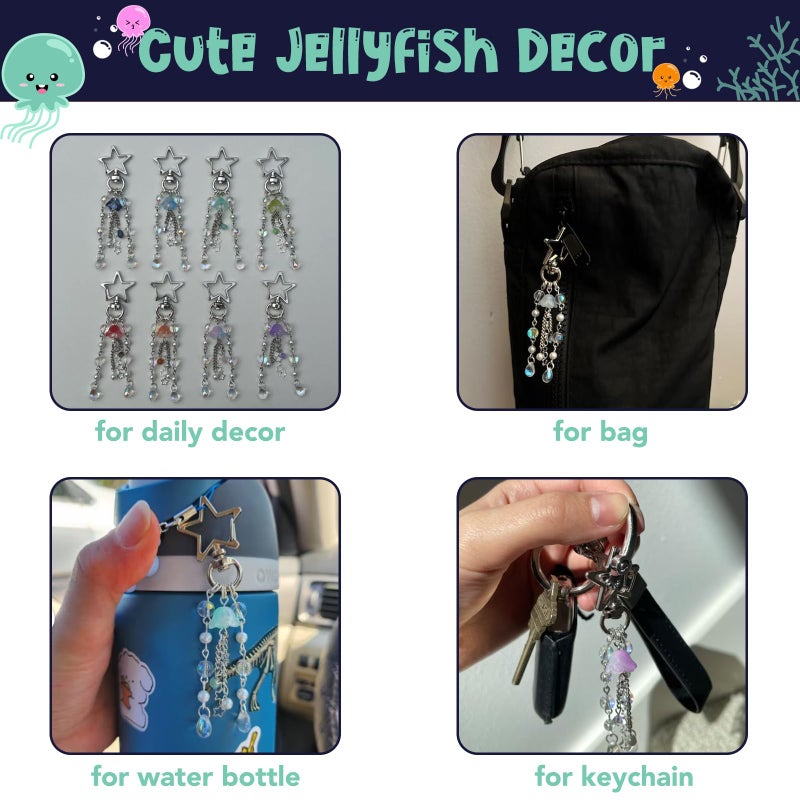 Agromusk Jellyfish Keychain,Cute Y2K Car Keychains for Women Girls Jellyfish Bag Charms Purse Accessories Star Jelly Decor (Pink Blue) - Image 3