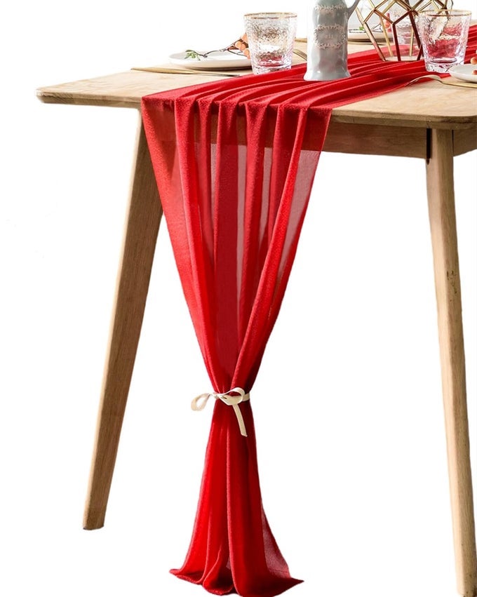 30X120 INCH RED SHEER TABLE RUNNER FOR VALENTINE WEDDING ANNIVERSARY MARRIAGE PROPOSALS ENGAGEMENTS GALENTINES PARTY MOTHERS DAY TABLE SWAG VALANCE RECEPTION DECOR