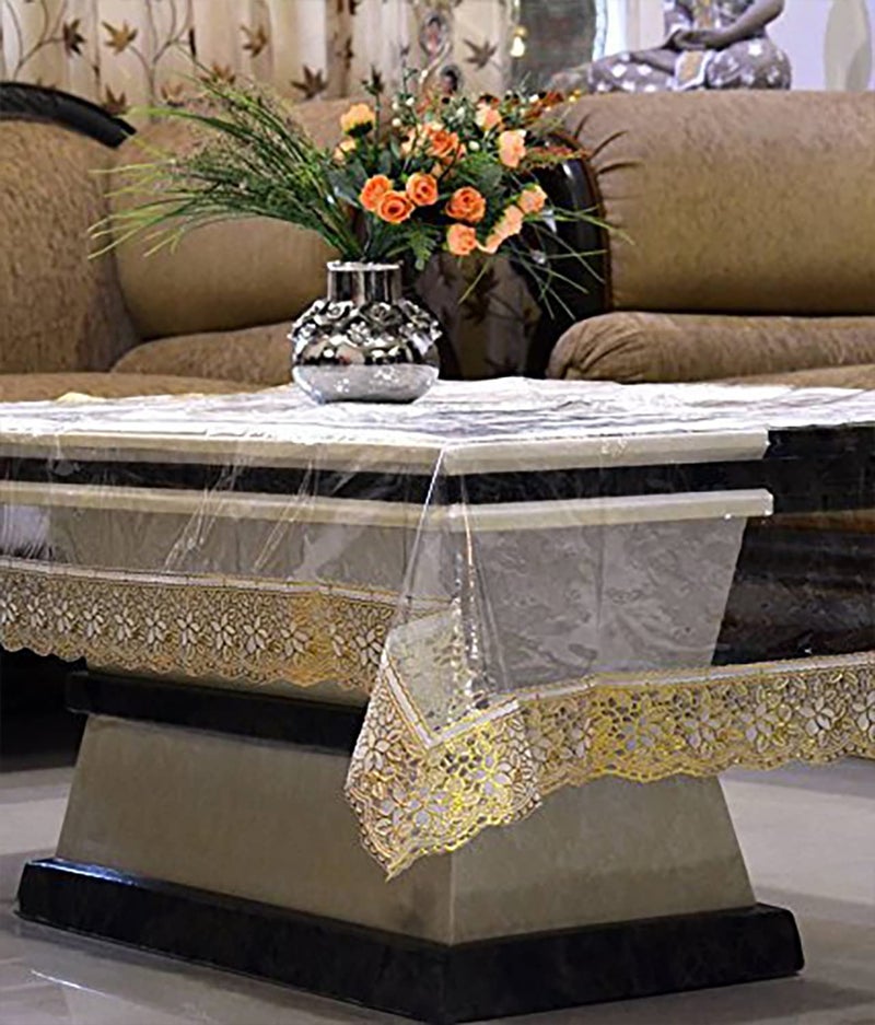 Kuber Industries Exclusive Table Cloth|PVC Center Table Cover|Table Sheet for Dining, Party, Events|Waterproof Protector|Indoor and Outdoor Use 60x40 (Gold Lace) - Image 1