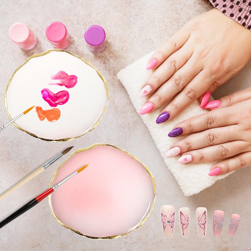 TKYZMS 2Pcs Resin Nail Art Palette,Nail Polish Palette,Gold Edge Nails Holder Display Board,Cosmetic Mixing Tools for Nails Art(White,Pink) - Image 5