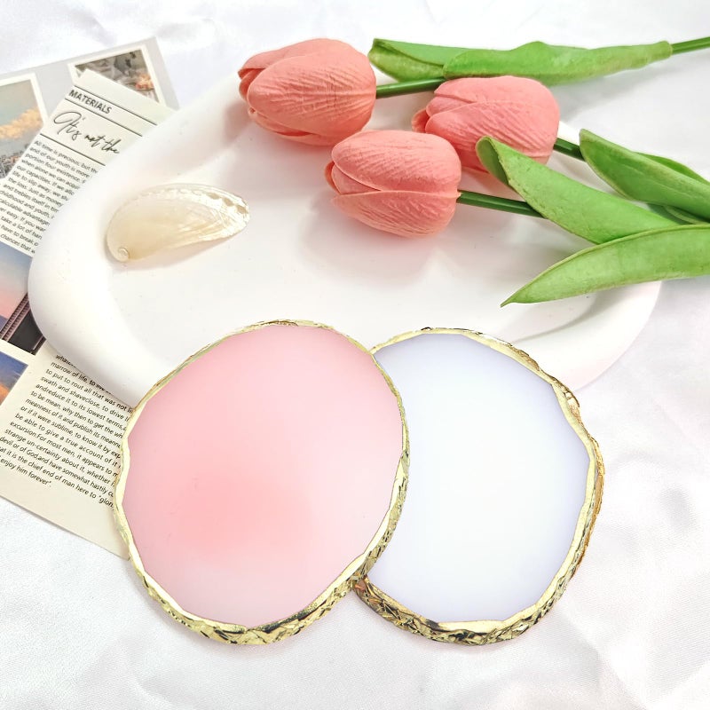TKYZMS 2Pcs Resin Nail Art Palette,Nail Polish Palette,Gold Edge Nails Holder Display Board,Cosmetic Mixing Tools for Nails Art(White,Pink) - Image 2