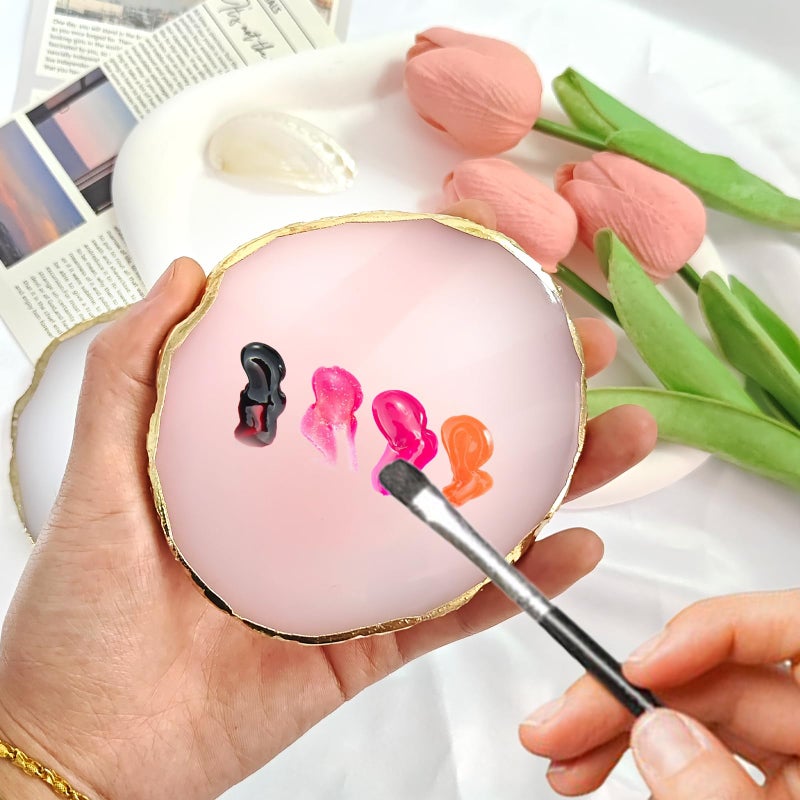 TKYZMS 2Pcs Resin Nail Art Palette,Nail Polish Palette,Gold Edge Nails Holder Display Board,Cosmetic Mixing Tools for Nails Art(White,Pink) - Image 4