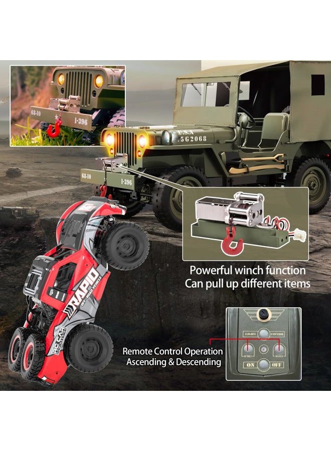 Yiwsnust RC Jeep 1/10 Scale Willys Hobby RC Car Off-Road Military Crawler, 2.4Ghz Military Truck 4WD RC Crawler with Light, Tarpaulin, Metal Shaft, 4x4 Off Road Vehicle RTR Jeep Car, 2 Batteries - Image 5