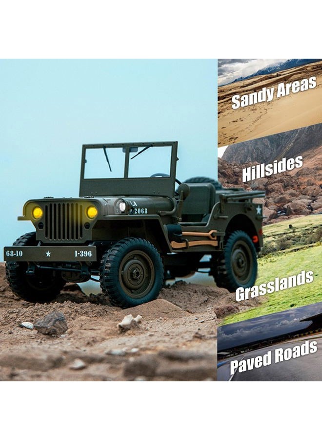 Yiwsnust RC Jeep 1/10 Scale Willys Hobby RC Car Off-Road Military Crawler, 2.4Ghz Military Truck 4WD RC Crawler with Light, Tarpaulin, Metal Shaft, 4x4 Off Road Vehicle RTR Jeep Car, 2 Batteries - Image 4