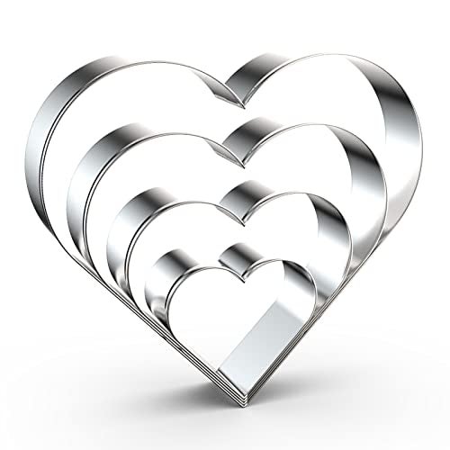 Heart Cookie Cutter Set LargeSmallMini 5 Inch 4 Inch 3 Inch 2 Inch 4 Piece Valentines Heart Shaped Cookie Cutters Shapes Biscuit Molds for Baking Stainless Steel