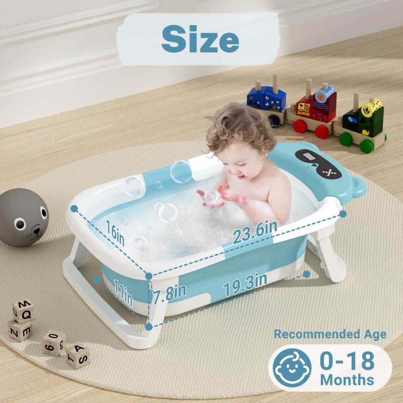 AVIDOR Baby Bathtub,Collapsible Bathtub for Newborn to Toddler,Durable Essential Infant Bath Tub,Portable Travel Baby Bathtub with Soft Cushion,No-Slip Hanging and Detachable Bathtub(Blue) - Image 3