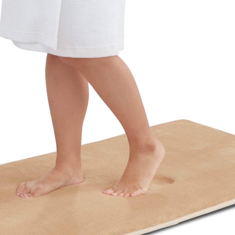 Genteele Memory Foam Bath Mat Non Slip Absorbent Super Cozy Velvet Bathroom Rug Carpet 22 inches X 36 inches Beige