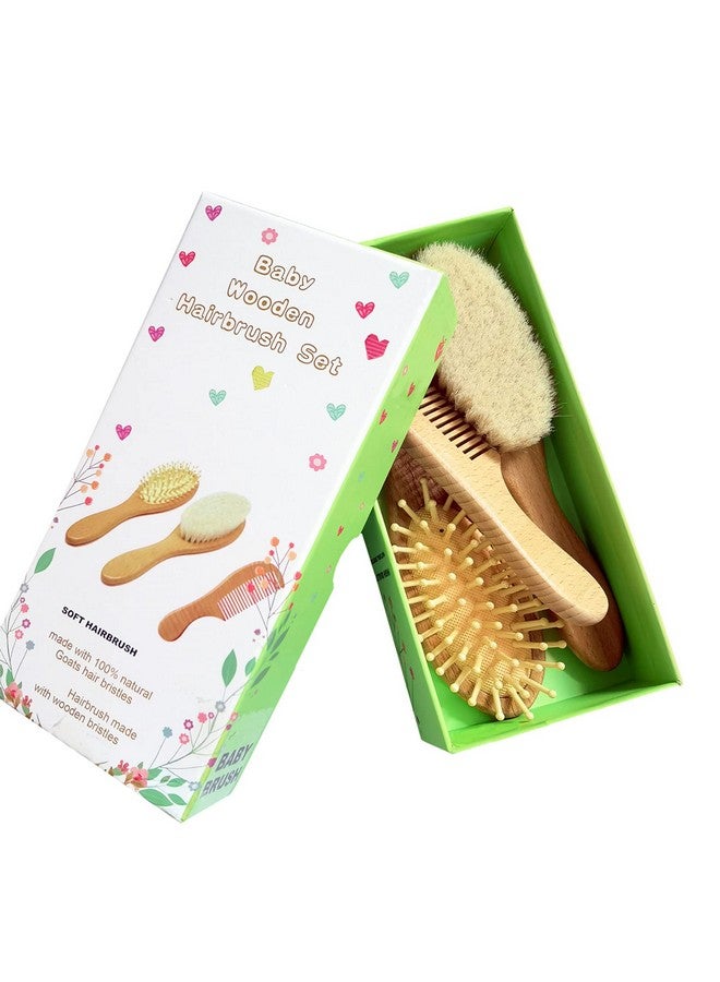 Molylove Molylove 3 Piece Baby Hair Brush and Comb Set for Newborn & Toddlers- Natural Wooden Hairbrush with Soft Goat Bristles for Cradle Cap - Perfect Scalp Grooming Product for Infant, Toddler, Kids, Baby - Image 2