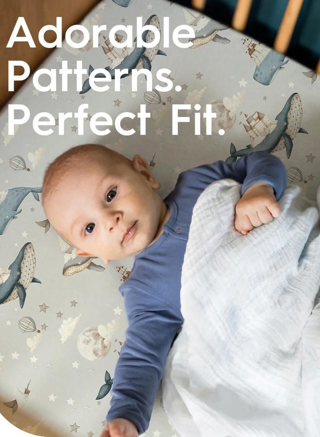 TOTBASIC Premium Fitted Baby Boy Crib Sheets for Standard Crib Mattress - Ultra-Soft Jersey Knit Crib Mattress Sheet, Safe and Snug, Durable, Stylish Crib Sheet, 28''x52''x9'' Extra Deep Pocket (Whale Dreams) - Image 3