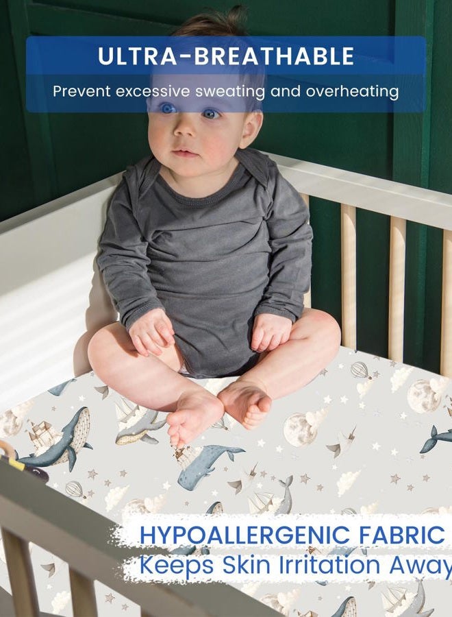TOTBASIC Premium Fitted Baby Boy Crib Sheets for Standard Crib Mattress - Ultra-Soft Jersey Knit Crib Mattress Sheet, Safe and Snug, Durable, Stylish Crib Sheet, 28''x52''x9'' Extra Deep Pocket (Whale Dreams) - Image 4