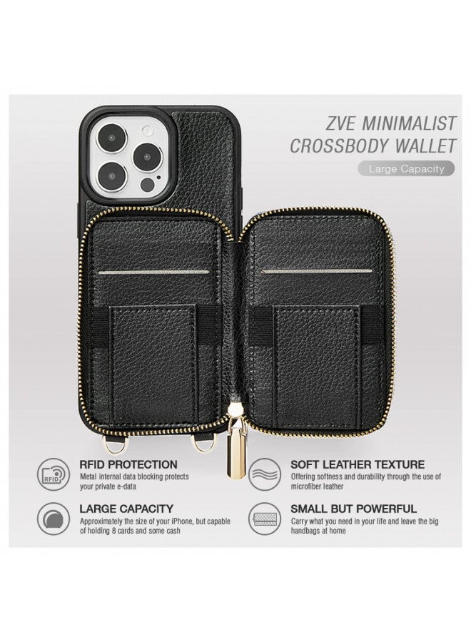 ZVE ZVE for iPhone 13 Pro Crossbody Wallet Case, Zipper Phone Case with RFID Blocking Card Holder Wrist Strap Purse Cover for Women Compatible with iPhone 13 Pro (6.1 inch, 2021)- Black  - Image 2