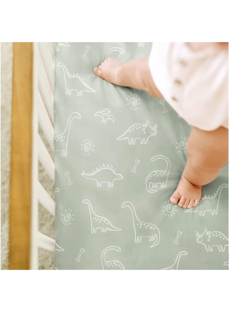 MarlaMall Stretch Ultra Soft Fitted Bassinet Sheet Set 2 Pack, Universal Fit for Bassinets Baby Cradle Moses Basket Oval Rectangle Mattress Safe and Snug, Dinosaur Print - Image 4