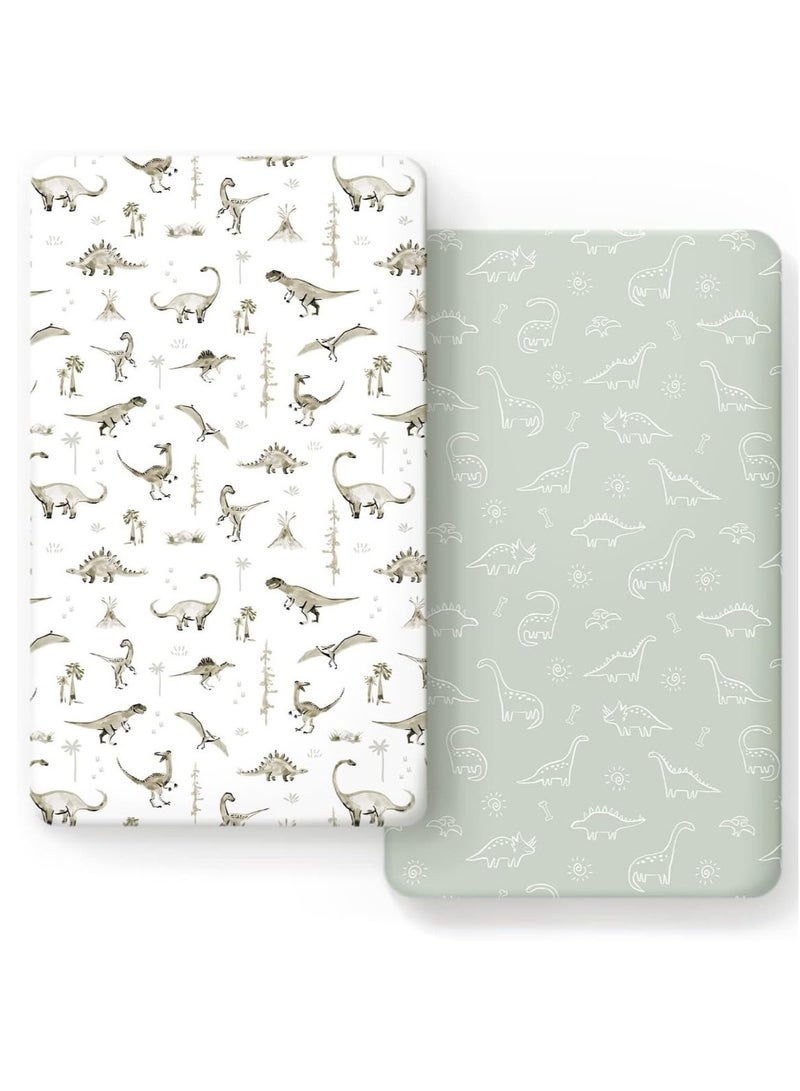 MarlaMall Stretch Ultra Soft Fitted Bassinet Sheet Set 2 Pack, Universal Fit for Bassinets Baby Cradle Moses Basket Oval Rectangle Mattress Safe and Snug, Dinosaur Print - Image 1