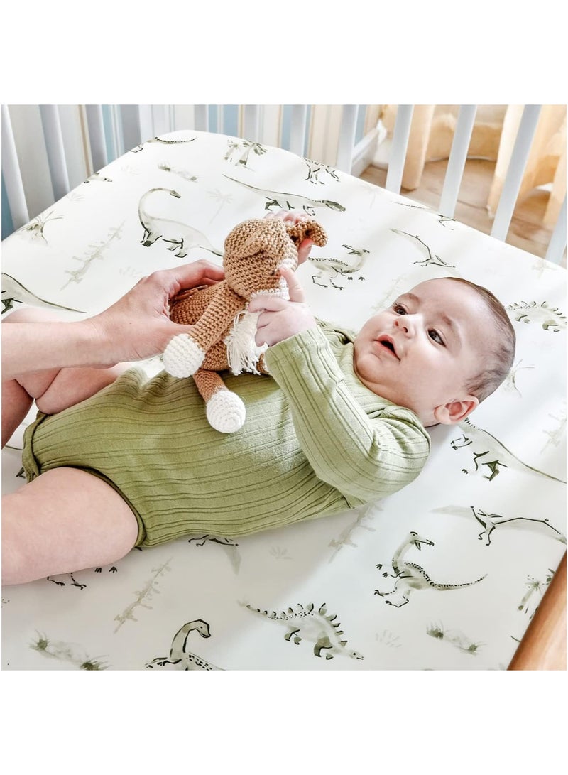 MarlaMall Stretch Ultra Soft Fitted Bassinet Sheet Set 2 Pack, Universal Fit for Bassinets Baby Cradle Moses Basket Oval Rectangle Mattress Safe and Snug, Dinosaur Print - Image 3