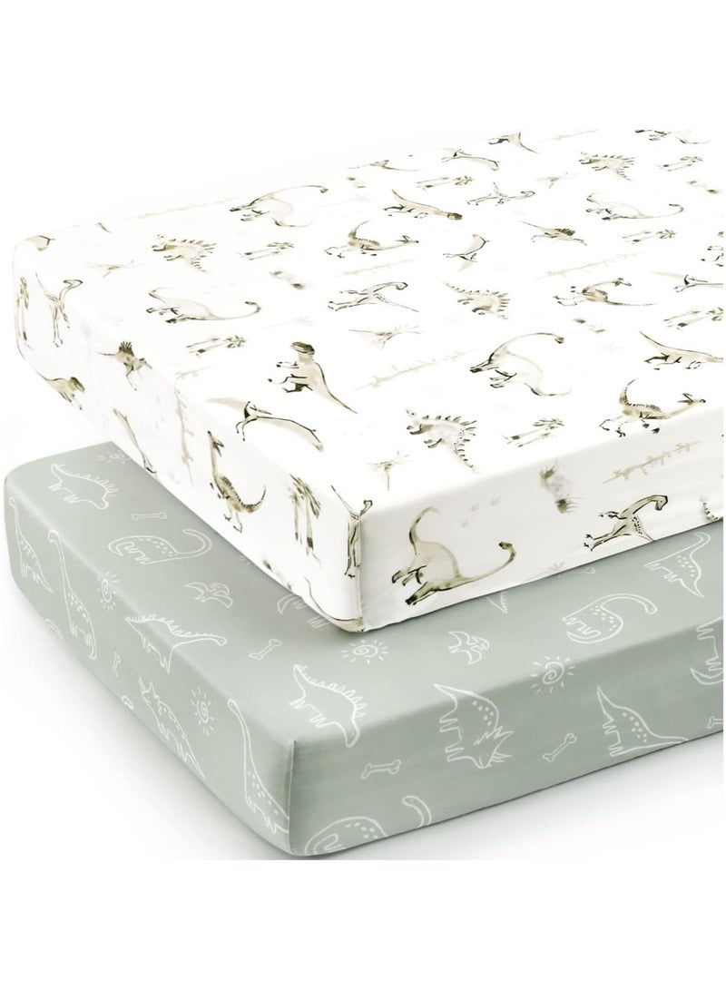 MarlaMall Stretch Ultra Soft Fitted Bassinet Sheet Set 2 Pack, Universal Fit for Bassinets Baby Cradle Moses Basket Oval Rectangle Mattress Safe and Snug, Dinosaur Print - Image 2
