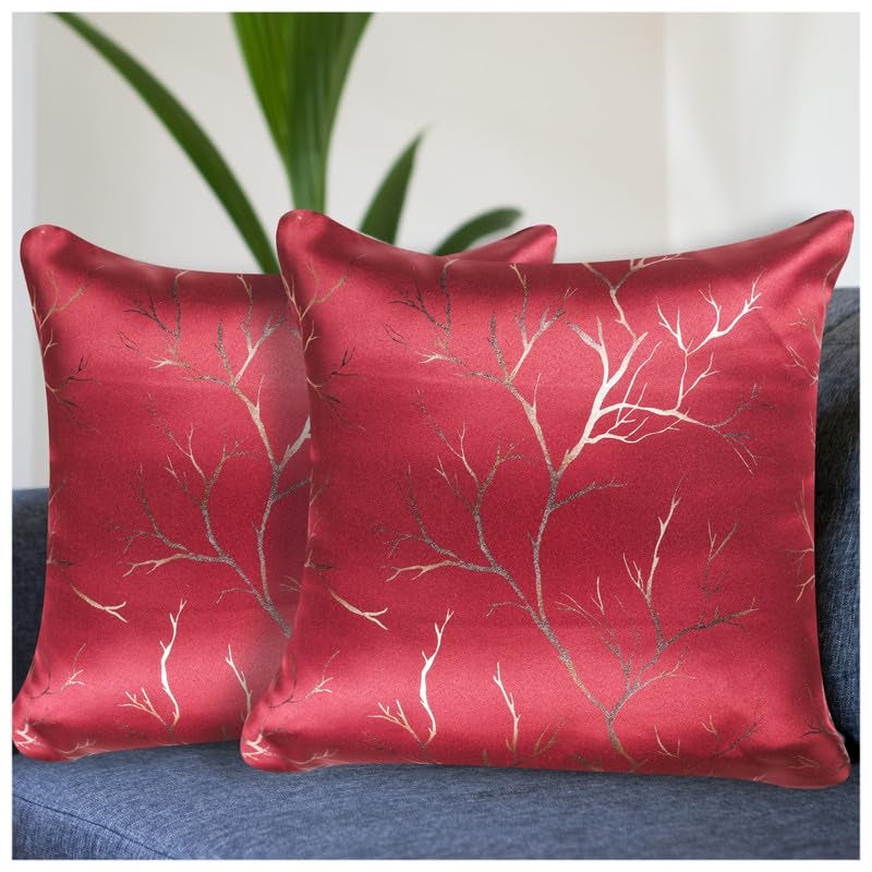 Vendola Decorative Foil Blackout Cushion Cover 24 Inch x 24 Inch, Sofa Pillow Cover Set, Maroon Color, Foil Shimmer Glittery Pattern, Diwali Festive, (Maroon, 24X24 Inches, Set of 2) - Image 1
