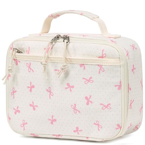 LEDAOU Lunch Box Kids Insulated Lunch Bag Girls Toddler Reusable Lunchbox for School Picnic Hiking (Pink Bow) - Image 1
