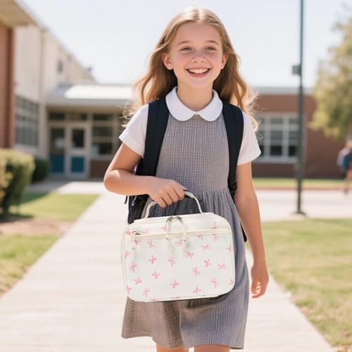 LEDAOU Lunch Box Kids Insulated Lunch Bag Girls Toddler Reusable Lunchbox for School Picnic Hiking (Pink Bow) - Image 2