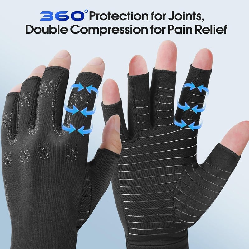 Donfri Copper Arthritis Compression Gloves for Hand Swelling - Fingerless Computer Typing Gloves (Black, M) - Image 3