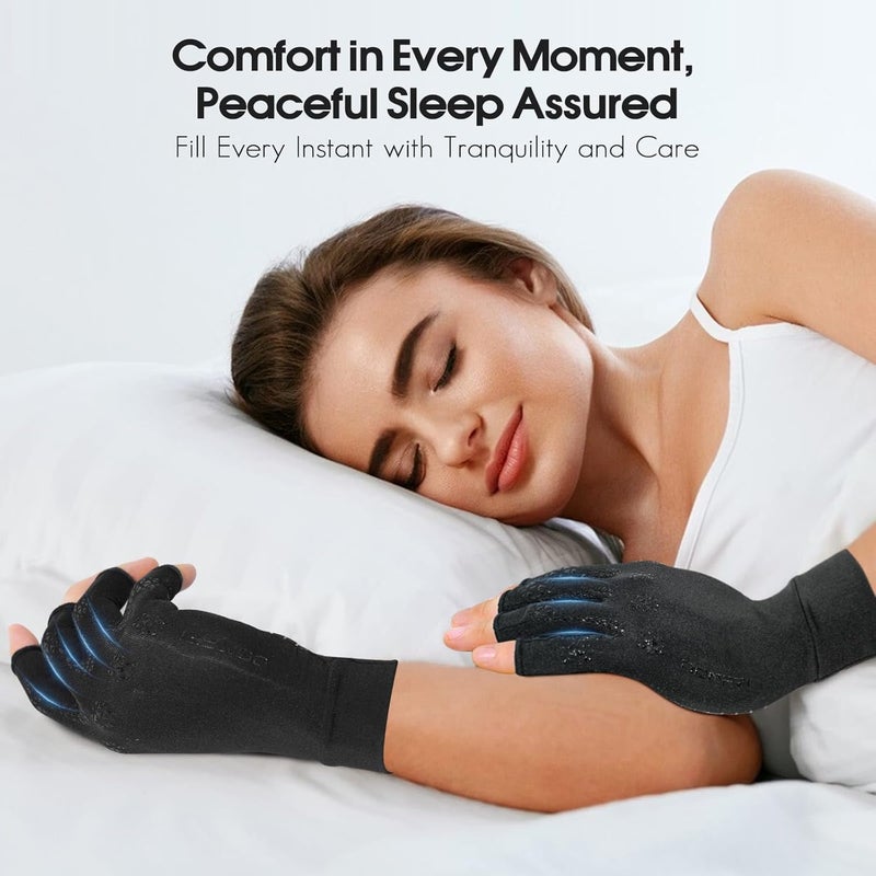 Donfri Copper Arthritis Compression Gloves for Hand Swelling - Fingerless Computer Typing Gloves (Black, M) - Image 5