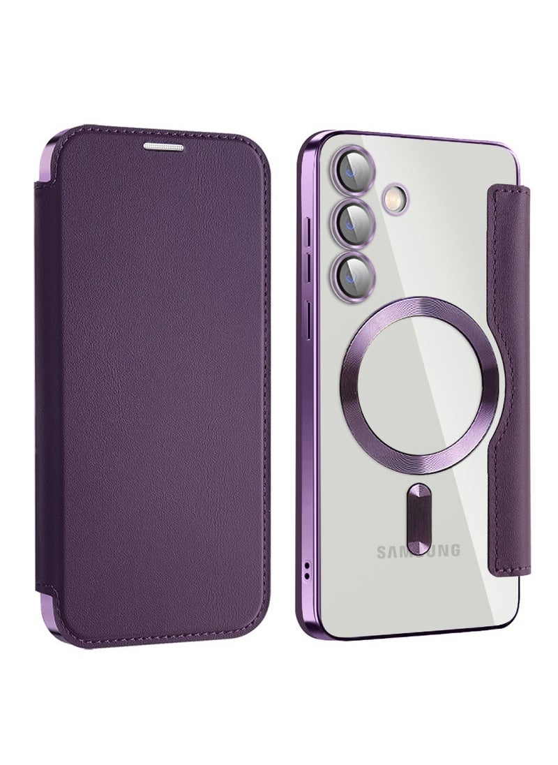 Captaintech Leather Flip Samsung S24 Plus Case for Samsung 2024 Personalized Texture Leather Flip Phone Case, Flip Leather Case for Samsung with Credit Card Holder  - Image 1