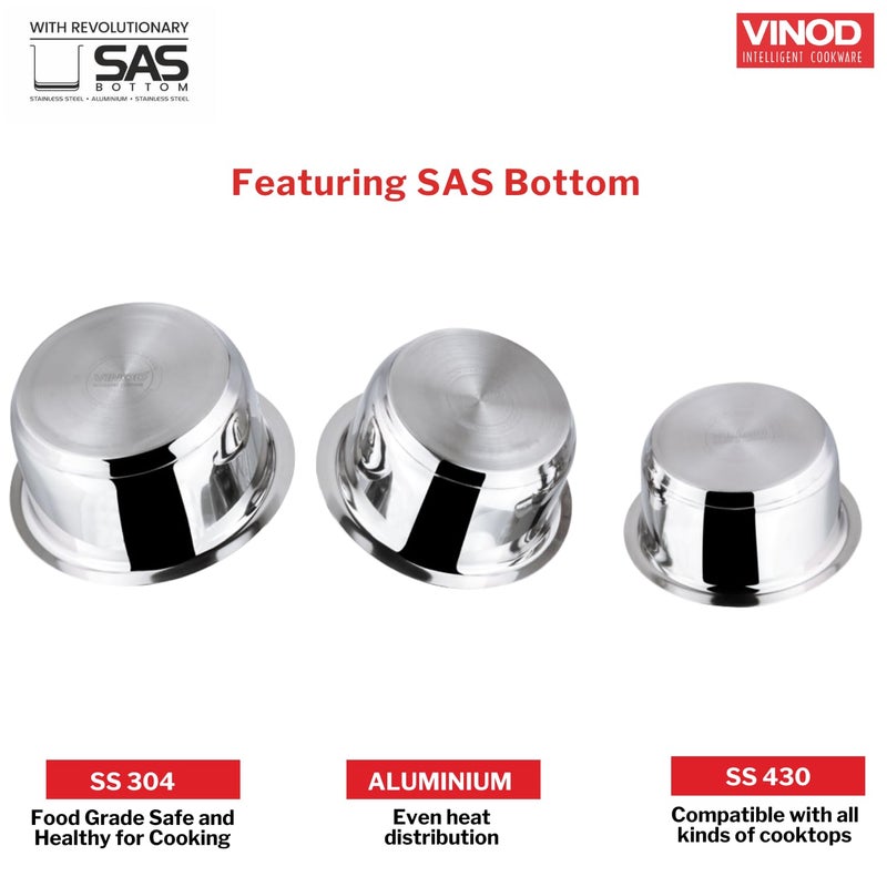 VINOD Vinod 5 Pcs Stainless Steel Tope Set Without lid 08 Litre 1 Litre 14 Litre 18 Litre 22 Litre Induction and Gas Stove Friendly 2 Years Warranty Silver  - Image 5