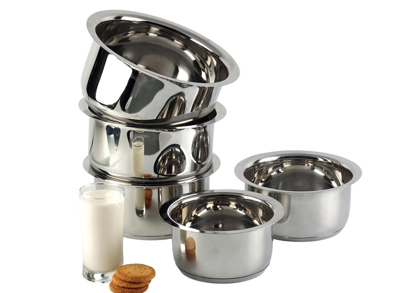 VINOD Vinod 5 Pcs Stainless Steel Tope Set Without lid 08 Litre 1 Litre 14 Litre 18 Litre 22 Litre Induction and Gas Stove Friendly 2 Years Warranty Silver  - Image 1