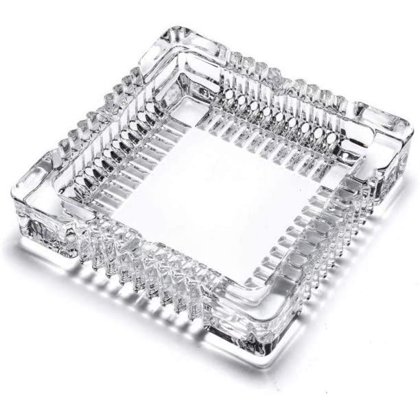 Ezalla Big size Crystal Glass Square Ash Tray Glass Ash Tray for Cigarette Cigar Smoking for Home Car Balcony Crystal Clear Big Size Square Ash Tray Crystal Quality Glass Tray for Candy Mukhavas Dryfruits Square Big - Image 1