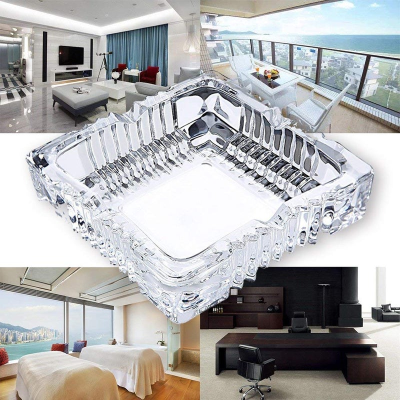 Ezalla Big size Crystal Glass Square Ash Tray Glass Ash Tray for Cigarette Cigar Smoking for Home Car Balcony Crystal Clear Big Size Square Ash Tray Crystal Quality Glass Tray for Candy Mukhavas Dryfruits Square Big - Image 5