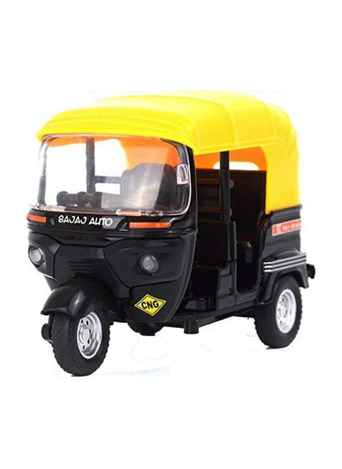 Die-Cast Metal Auto Rickshaw Toy Model with Movable Handle and Pull Back Action for Kids