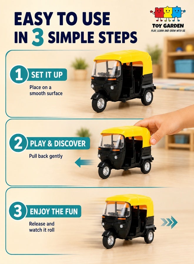 TOY GARDEN Die-Cast Metal Auto Rickshaw Toy Model with Movable Handle and Pull Back Action for Kids - Image 5