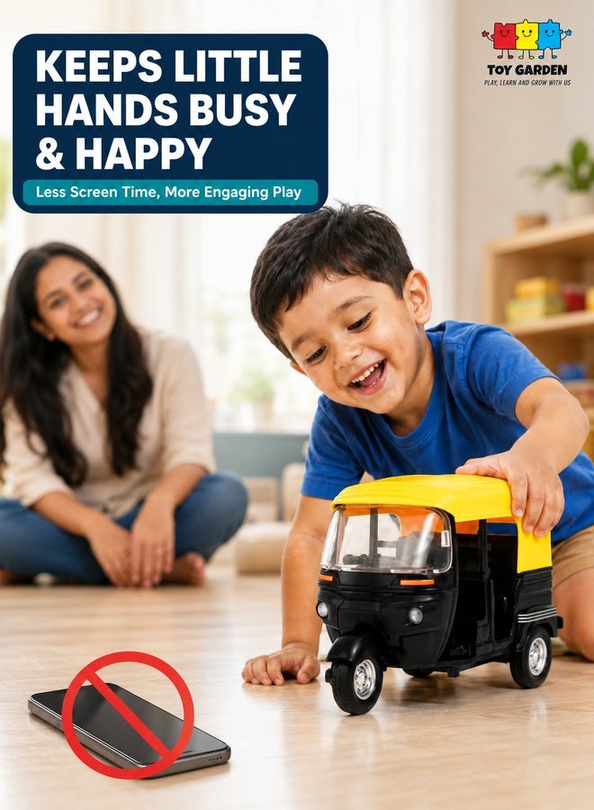 TOY GARDEN Die-Cast Metal Auto Rickshaw Toy Model with Movable Handle and Pull Back Action for Kids - Image 2