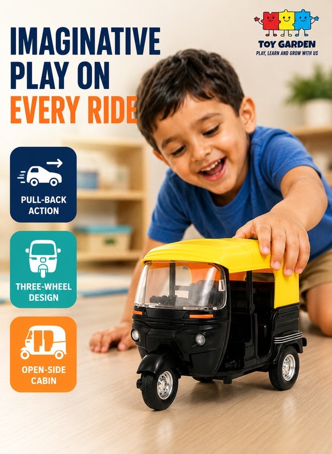 TOY GARDEN Die-Cast Metal Auto Rickshaw Toy Model with Movable Handle and Pull Back Action for Kids - Image 1