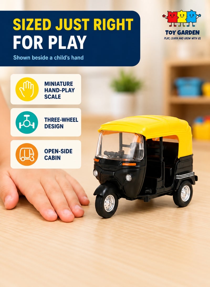 TOY GARDEN Die-Cast Metal Auto Rickshaw Toy Model with Movable Handle and Pull Back Action for Kids - Image 4