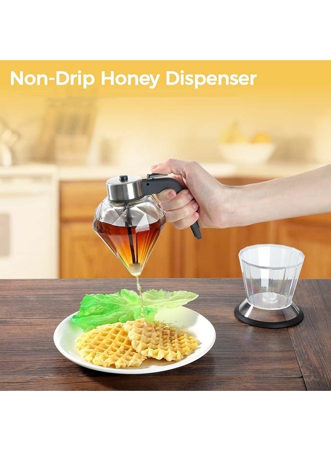 عربست موزع عسل زجاجي 200 مل بدون تقطير مع حامل موزع زيت زيتون موزع زيت موزع شراب القيقب موزع عسل موزع عسل وعاء عسل موزع صلصات زخرفة نحل - Image 2