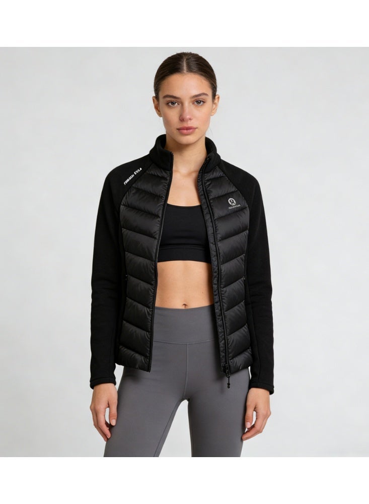 لولوليمون جاكيت Lululemon للسيدات الأسود المضففف، مع طوقية مستقيمة، مفتوح بنقرة كاملة، مقصّر من جاكيت البطين مزود بقطع من الفليس - Image 1