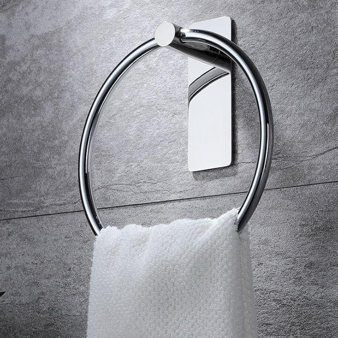 Copelle Stainless Steel Self Adhesive Round Towel Ring | No Drilling Wall Mounted Bathroom Accessories | Durable Napkin Hand Towel Holder for Kitchen, Wash Basin, Home and Hotels (Chrome Finish) - Image 2