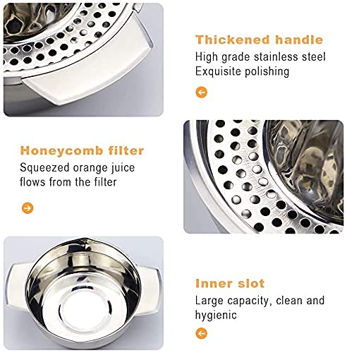 NOHUNT Stainless Steel Hand Juicer Citrus Squeezer for Orange, Lemon, Grapefruit - Manual 304 Steel Reamer with Strainer & 12 OZ Bowl, 2 Pour Spouts, Dishwasher Safe, Easy Clean, Heavy Duty BIG SIZE - Image 4