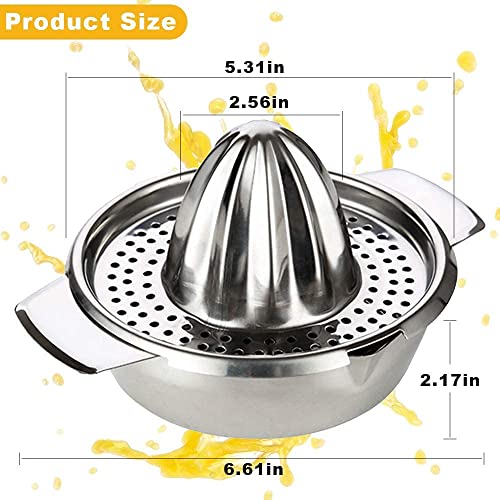 NOHUNT Stainless Steel Hand Juicer Citrus Squeezer for Orange, Lemon, Grapefruit - Manual 304 Steel Reamer with Strainer & 12 OZ Bowl, 2 Pour Spouts, Dishwasher Safe, Easy Clean, Heavy Duty BIG SIZE - Image 2