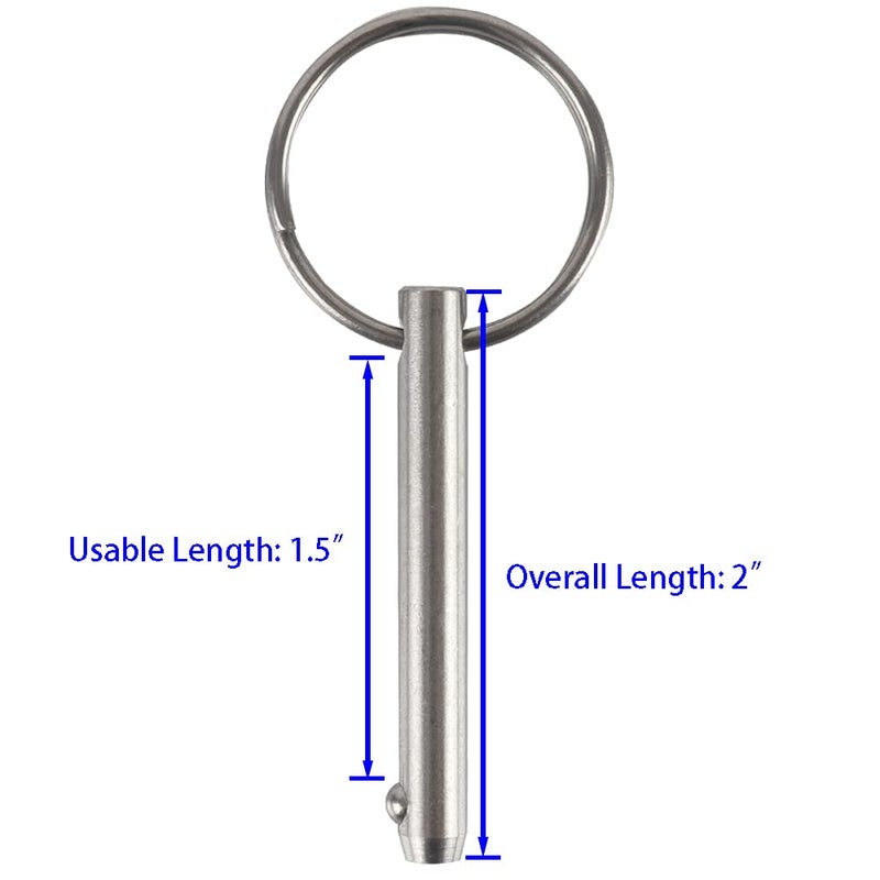 VTurboWay 2 Pack Quick Release Pin, Diameter 1/4", Usable Length 1-1/2", Overall Length 2", Full 316 Stainless Steel, Bimini Top Pin, Marine Hardware - Image 2