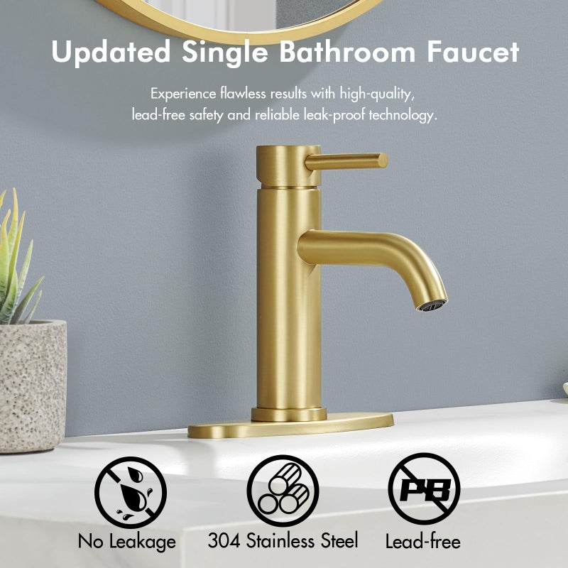 WINKEAR Gold Bathroom Faucet, WINKEAR Single Hole Bathroom Faucet with Pop-up Drain and Flexible Hoses, Single Handle for Sink, Vanity, RV, Modern Farmhouse, Suitable for 1 Hole or 3 Hole - Image 2