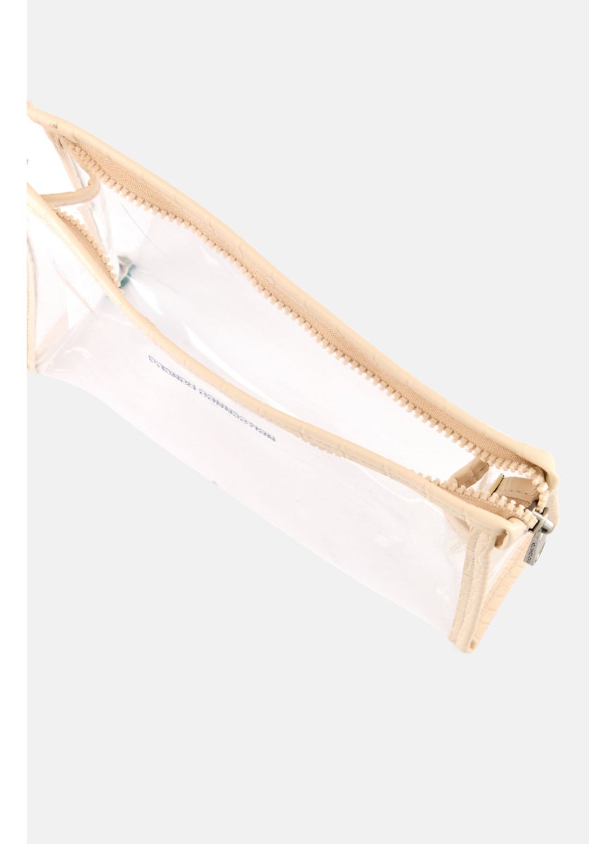 French Connection Women Brand Logo 2 In 1 Cosmetic Bag, Cream  - Image 2