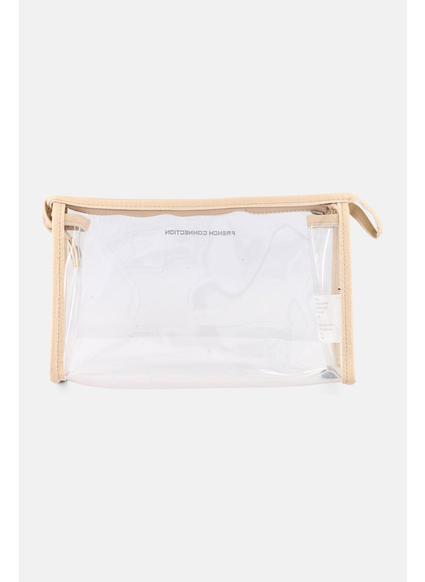 French Connection Women Brand Logo 2 In 1 Cosmetic Bag, Cream  - Image 4