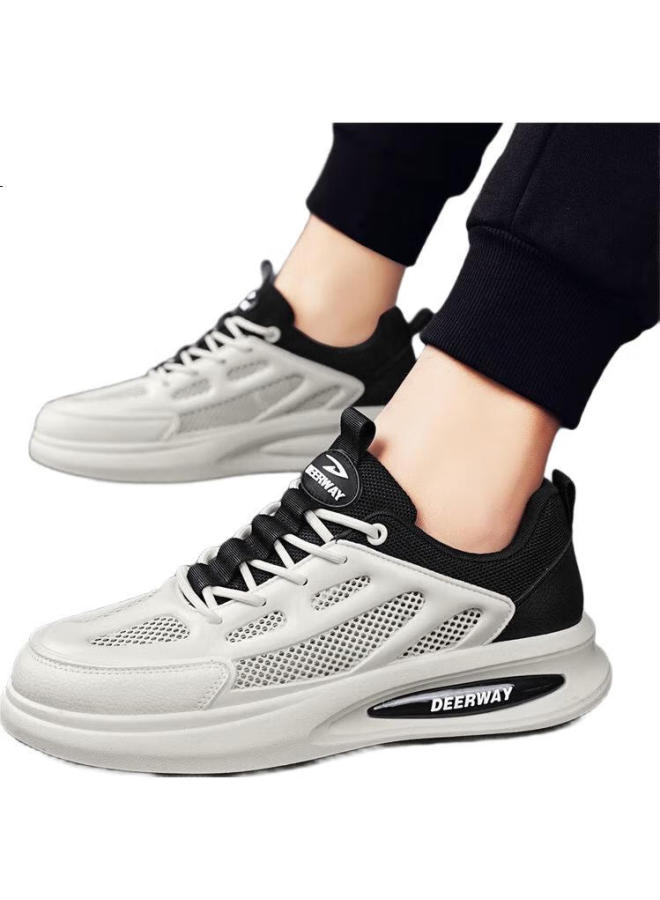 Deerway Men'S Spring/Summer Canvas Shoes Men'S Mesh White Shoes Fashion Casual Sports Shoes Beige/Black Size 40 - Image 1