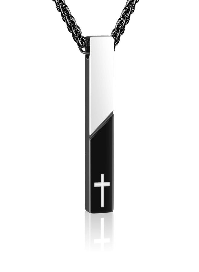 Abooxiu Urn Necklace for Ashes Cremation Jewelry for Ashes Cube Ashes Keepsakes Necklace Cross Bar Stainless Steel Memorial Urn Pendant Keepsake for Women Men - Image 1