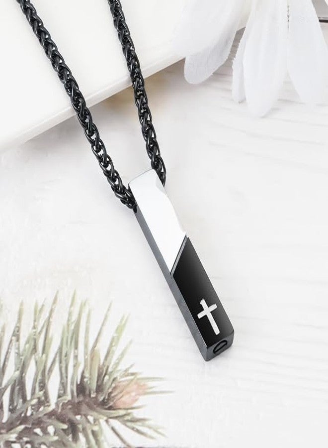 Abooxiu Urn Necklace for Ashes Cremation Jewelry for Ashes Cube Ashes Keepsakes Necklace Cross Bar Stainless Steel Memorial Urn Pendant Keepsake for Women Men - Image 5