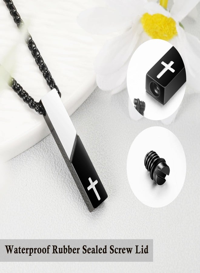 Abooxiu Urn Necklace for Ashes Cremation Jewelry for Ashes Cube Ashes Keepsakes Necklace Cross Bar Stainless Steel Memorial Urn Pendant Keepsake for Women Men - Image 3